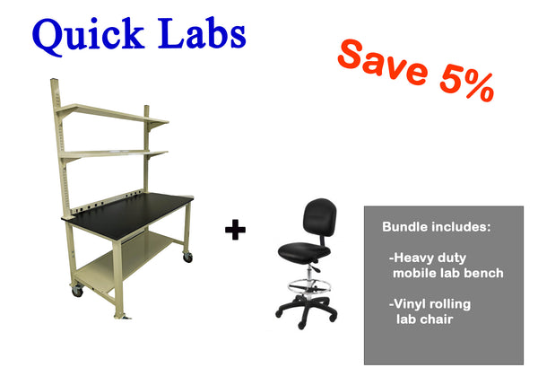 Quick Labs Bundle 4 foot heavy duty Mobile lab bench QMBH3048-PR with vinyl lab chair