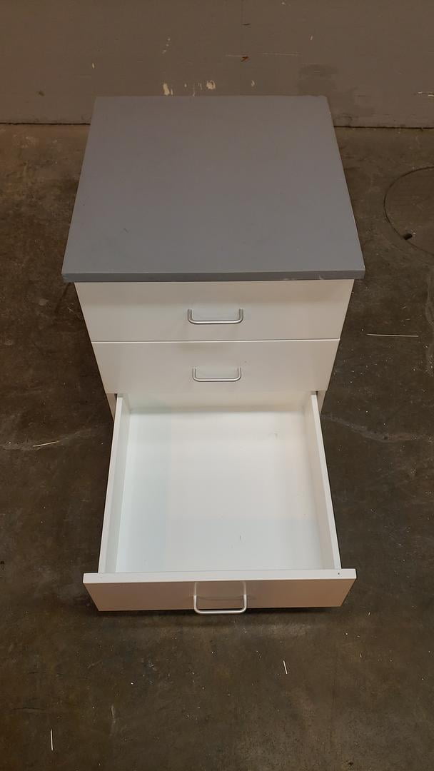 24" mobile laboratory cabinet with 3 drawers and resin countertop (pre-owned)