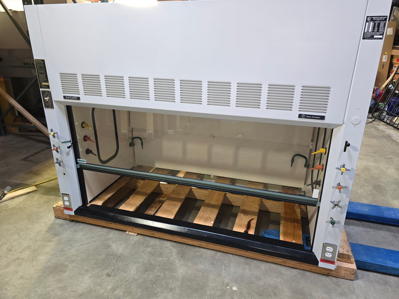 Pre-owned Hamilton SafeAire 6 foot chemical fume hood package with crating-Repainted off white