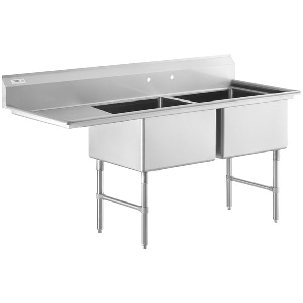 76.5 inch Stainless Steel Two compartment sink (24"x24"x14"D) with drainboard and overhead faucet (NEW)