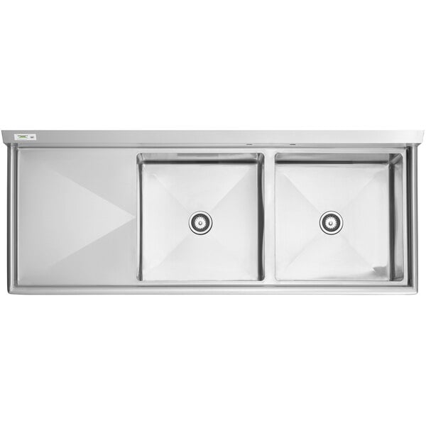 76.5 inch Stainless Steel Two compartment sink (24"x24"x14"D) with drainboard and overhead faucet (NEW)