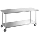 Stainless steel lab table:  72" x 30" 16 Ga. with undershelf and casters (NEW) - Government Lab Enterprises