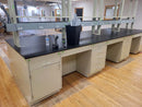 Casework island (metal): 14.5 foot long standing height island with sink (USED)