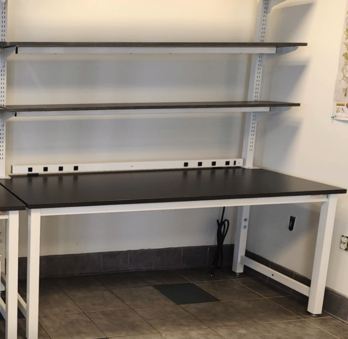 Plastic Laminate Adjustable height top shelves (2) with 48"H uprights for Lab Tables | 6 foot Heavy Duty Lab Tables