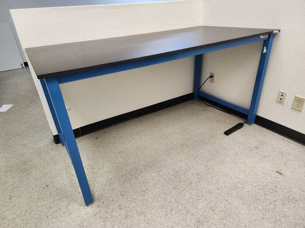 6 foot lab table with black phenolic resin top 72" L x 36" W x 36" H (pre-owned; fixed height legs; color: blue)