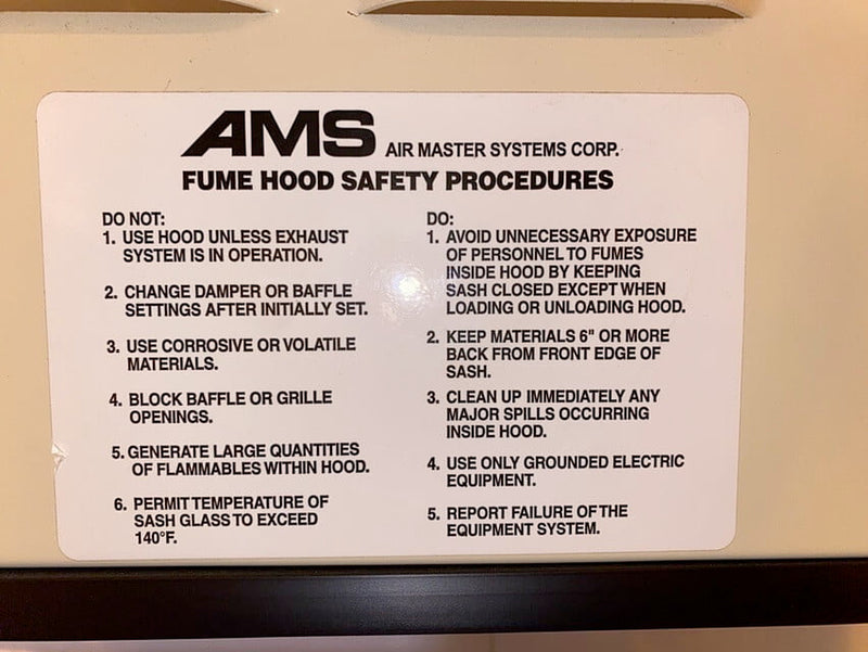 AMS 6 foot extra depth benchtop chemical fume hood package (pre-owned)