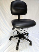 Rolling lab chair | Bench height with vinyl seat and back, 3 lever adjustment, and nylon footring -- adjustable height (21" to 31") (Pre-owned)