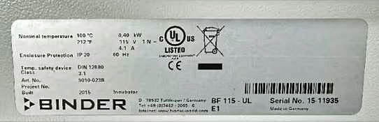 Binder BF 115 Incubator 4 cu. ft. (120V) (2015)