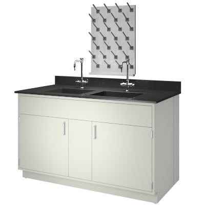 60" wide Metal Laboratory Sink Cabinet Package with 2 sinks and faucets