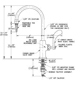 Watersaver Model L694BH deck mount DI water rigid/swing faucet with blade handles
