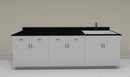 Lab Design Sink Bench, 107"L x 30"D 6 doors, 4 drawers, sink assembly, standing height, epoxy resin countertop