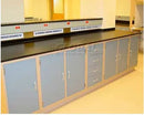 Quick Labs Bench, 196"L x 30"D 8 doors, 5 drawers, standing height, phenolic resin countertop