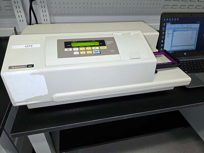 Molecular Devices SpectraMax M2e Multi-Mode microplate reader package with laptop computer, software, and warranty