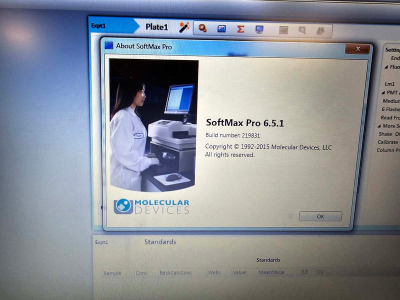 Molecular Devices SpectraMax M2e Multi-Mode microplate reader package with laptop computer, software, and warranty