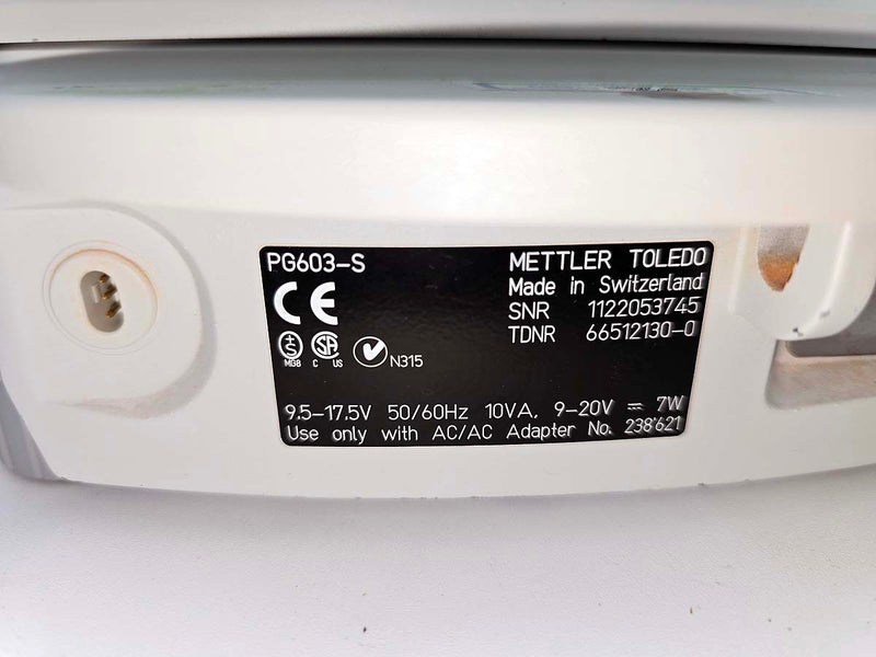 Mettler Toledo PG603S precision balance (610g x 1mg) with internal calibration and draftshield (Pre-owned)