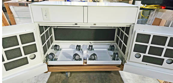 Mott Scientifix 42 inch vented pump storage cabinet with (2) pump trollies (New-in-box)