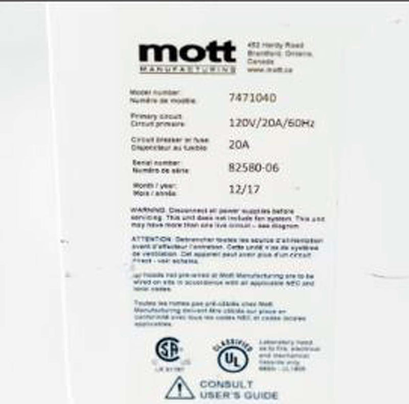 Mott SafeGuard 6 foot high efficiency chemical fume hood package (Yr 2017) (Pre-owned)