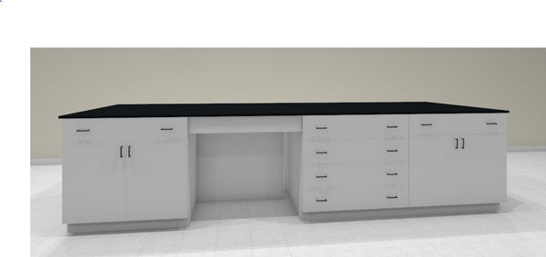 Quick Labs 12 foot two-sided metal casework island (12 ft x 5 ft) standing height island (NEW)