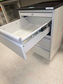Kewaunee Element 6 foot modular bench with resin countertop, (2) upper shelves, power strip, and rolling 3 drawer cabinet with phenolic top (pre-owned)