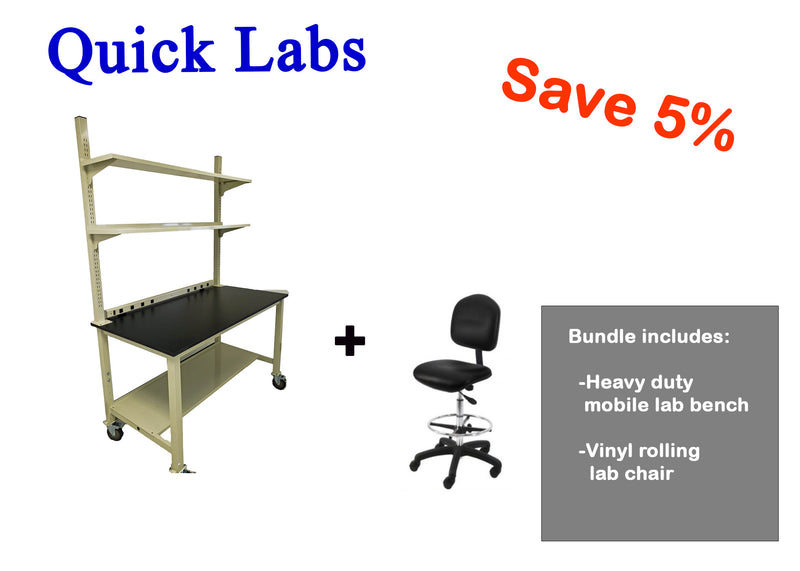 Quick Labs Bundle 5 foot heavy duty Mobile lab bench QMBH3060-PR with vinyl lab chair