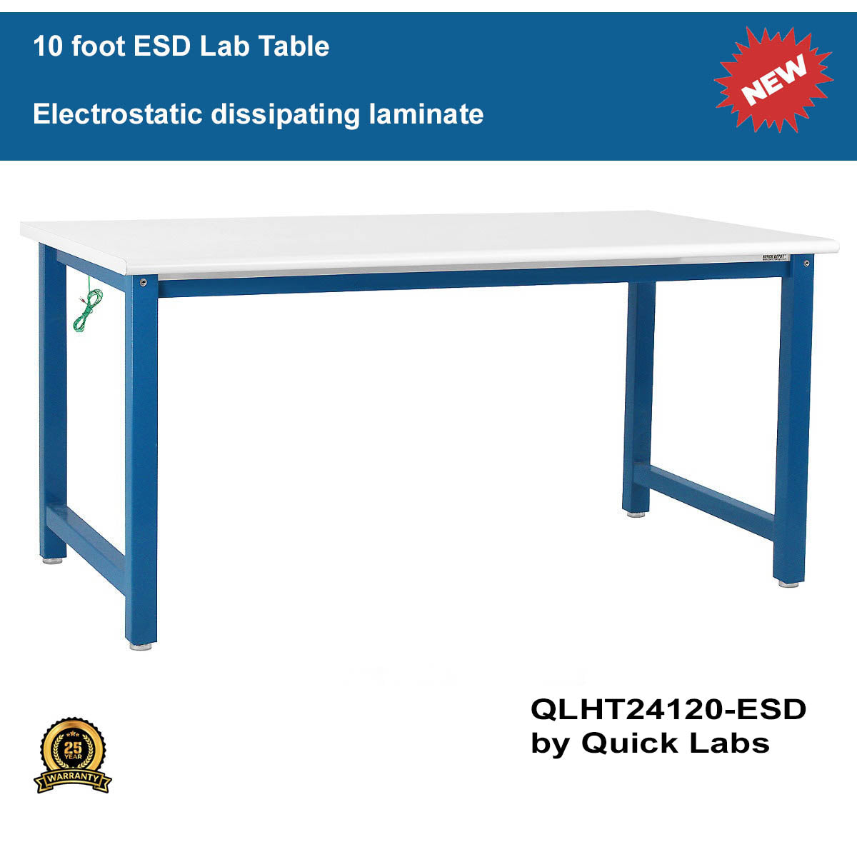 ESD heavy duty lab table 10 foot | Quick Labs QLHT24120-ESD (24