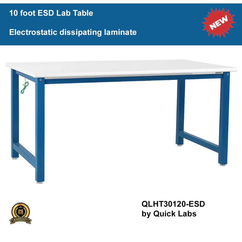 ESD heavy duty lab table 10 foot | Quick Labs QLHT30120-ESD (30"D x 120"L x 36"H) (NEW)