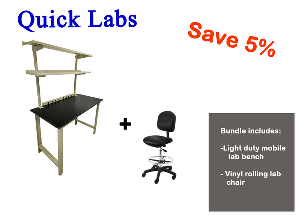 Quick Labs Bundle 6 foot light duty Mobile lab bench QMBL3072-PL with rolling lab chair