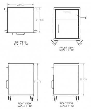 Quick Labs rolling cabinet with phenolic resin worksurface  (1 door and 1 drawer) | QLRC11-PR