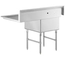 Quick Labs stainless steel sink 50" long x 29" wide, 1 compartment sink, 24"x24"x14"d sink, right side drainboard, 16 gauge SS, SS legs | QLSS50-1C-R-16