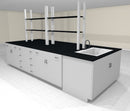 Quick Labs Deluxe 12 foot island with end sink assembly and reagent rack (12 ft x 5 ft) standing height island (NEW)