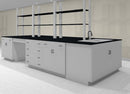 Quick Labs Deluxe 14.5 foot island with end sink assembly and reagent rack (14.5 ft x 5 ft) standing height island (NEW)