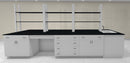 Quick Labs Deluxe 14.5 foot island with end sink assembly and reagent rack (14.5 ft x 5 ft) standing height island (NEW)