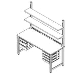 Quick Labs 6 foot heavy duty ESD Modular lab bench with laminate top, 1 upper shelf, power strip, drawer, 1 shelf with LED light, 4 drawer combo, and 3 drawer combo (30"D x 72"L x 36"H) | QMBH3072-ESD-Custom1-Government Lab Enterprises, LLC.