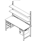 Quick Labs 6 foot heavy duty ESD Modular lab bench with laminate top, 1 upper shelf, power strip, drawer, 1 upper shelf with LED light, 3 drawer combo, and 1 drawer/1 door combo (30"D x 72"L x 36"H) | QMBH3072-ESD-Custom2-Government Lab Enterprises, LLC.