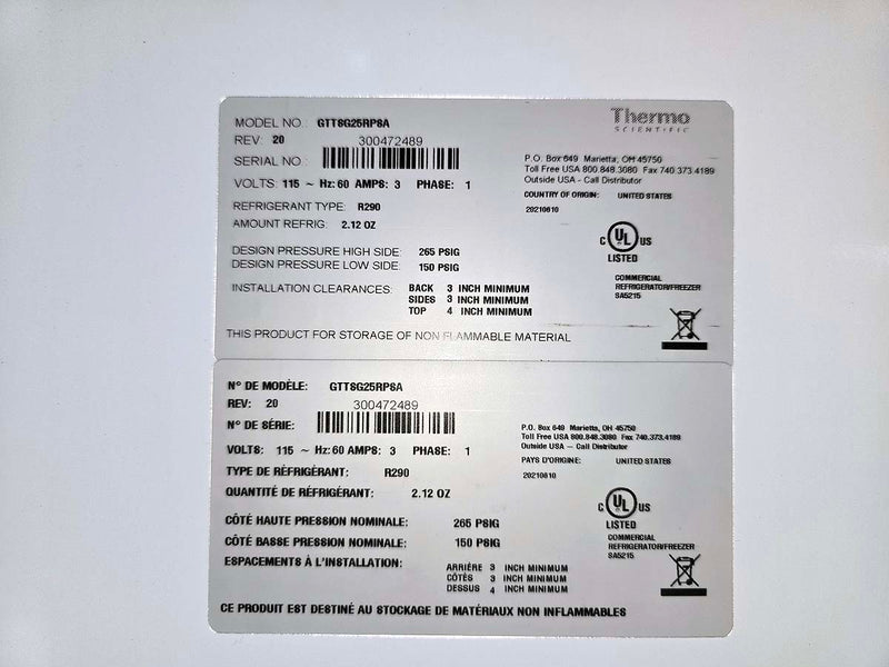 Thermo Scientific lab refrigerator (23 cu. ft) 120V | Model GTTSG25RPSA (pre-owned) (Year 2021)