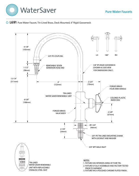 Watersaver L691 DI water faucet drawing | Government Lab Enterprises