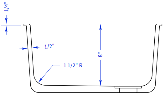 Epoxy resin sink basin (16"L x 12"W x 8"D) Drop-in, Black with corner drain