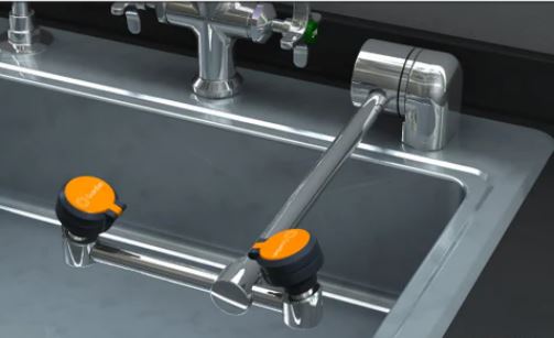 Guardian G1849 eyewash station, deck mounted, autoflow, swing down, right hand mount (NEW)