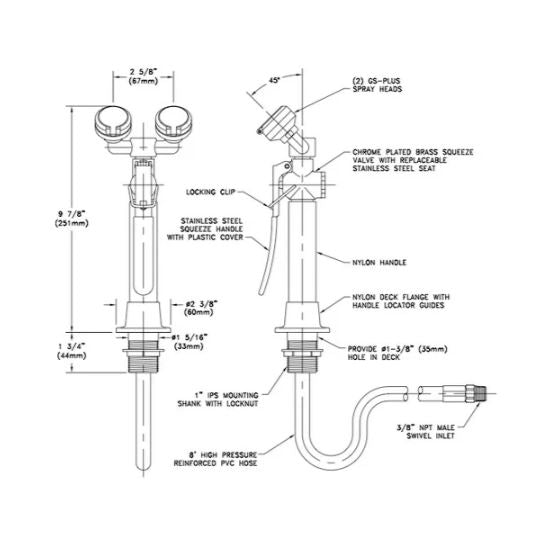 Guardian G5022 eyewash station, drench style, deck mounted, autoflow (NEW)