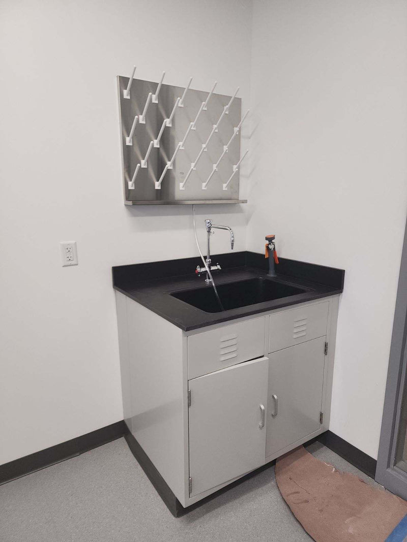 Lab-Design 60" wide Metal Laboratory Sink Cabinet Package with epoxy sink, faucet, and  pegboard