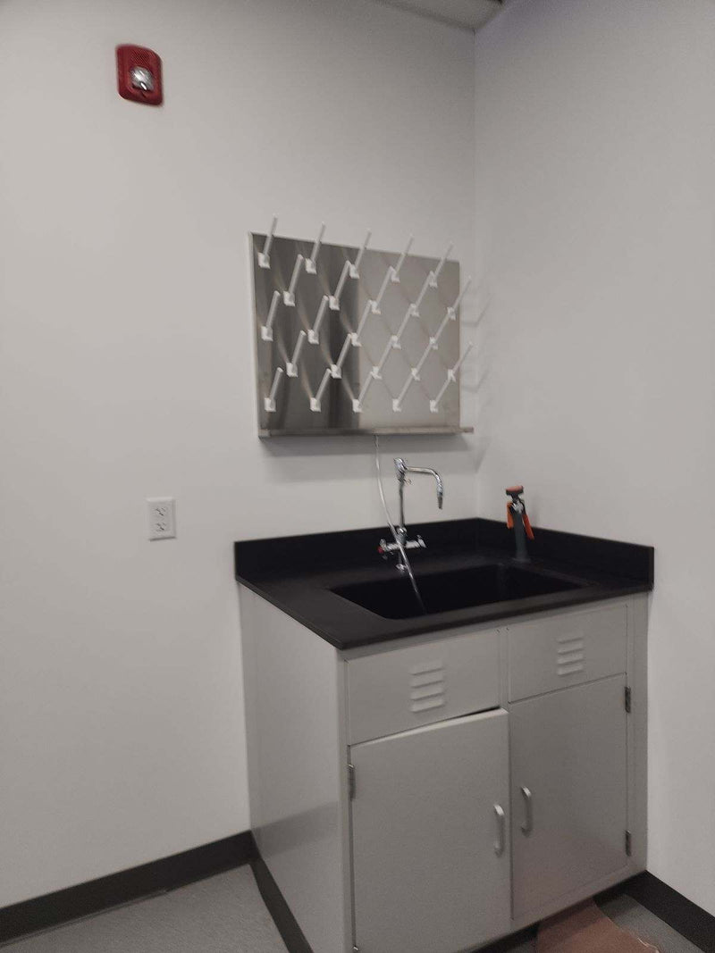 Lab-Design 60" wide Metal Laboratory Sink Cabinet Package with epoxy sink, faucet, and  pegboard