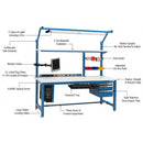 Quick Labs 10 ft heavy duty ESD Modular lab bench with laminate top, 2 upper shelves, power strip, drawer, overhead lights, pegboard w/ louvered panel, monitor holder, keyboard shelf, & bottom shelf (30"D x 120"L x 36"H)--adjustable height| QMBH30120-ESD