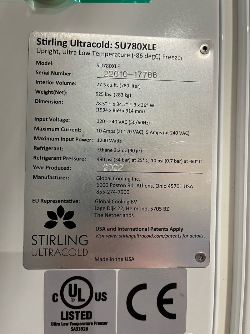 Stirling UltraCold SU780XLE -86C Ultra Low Freezer 27.5 cu. ft. (Like new) made in 2021-2022