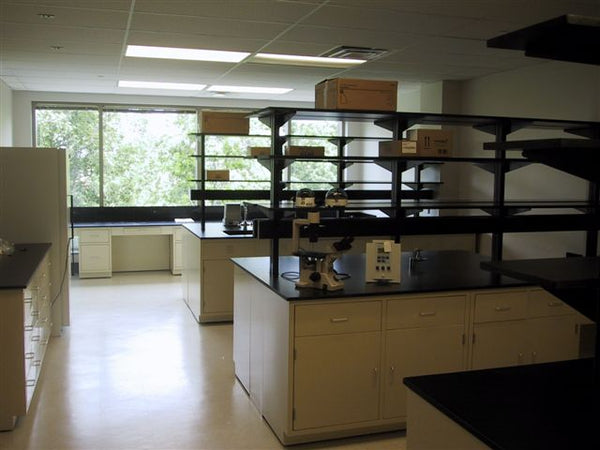 Lab-Design 12 foot Metal Casework Island Assembly with Four Kneehole Cabinets - Government Lab Enterprises