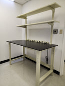 Quick Labs 4 foot light duty Modular lab bench with phenolic resin countertop, (2) upper shelves, undercounter shelf, and power strip (30"D x 48"L x 36"H)--adjustable height | QMOL3048-PR