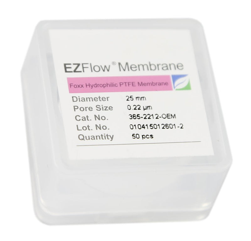 Foxx Life Sciences 365-2212-OEM EZFlow  Membrane Disc Filter, 0.22µm Hydrophobic PTFE, 25mm, 50/pack - Government Lab Enterprises