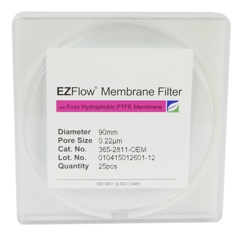 Foxx Life Sciences 365-2811-OEM EZFlow  Membrane Disc Filter, 0.22µm Hydrophobic PTFE, 90mm, 25/pack - Government Lab Enterprises