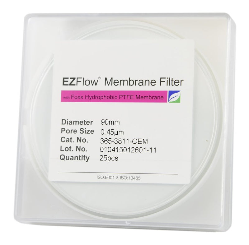 Foxx Life Sciences 365-3811-OEM EZFlow  Membrane Disc Filter, 0.45µm Hydrophobic PTFE, 90mm, 25/pack - Government Lab Enterprises