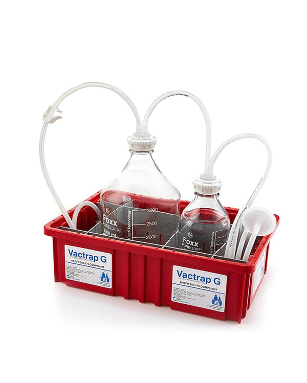 Foxx Life Sciences 30R-3101-FLS Vactrap™ G, 3L + 1L, Glass Bottles, Red Bin, GL45 Cap w/1/4" ID Tubing