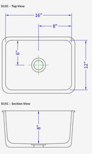 Epoxy resin sink basin (16"L x 12"W x 8"D) Drop-in, Black with center drain